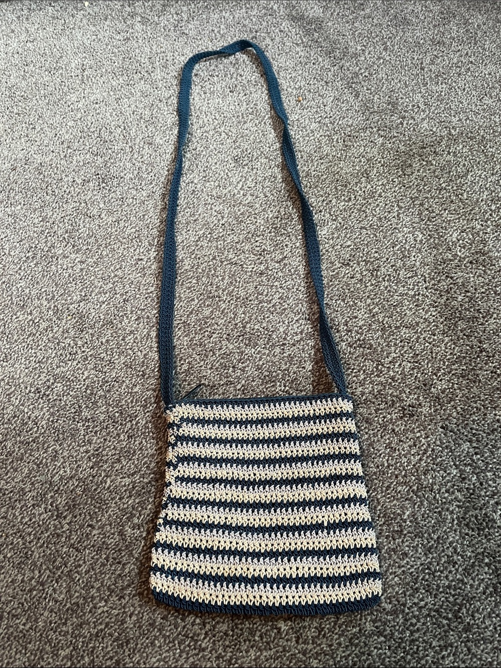 Striped Navy and Cream Crochet Shoulder Bag